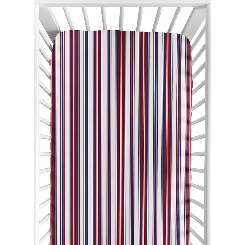 Sweet Jojo Designs Red and White Striped Baseball Patch Sports Collection Fitted Crib Sheet