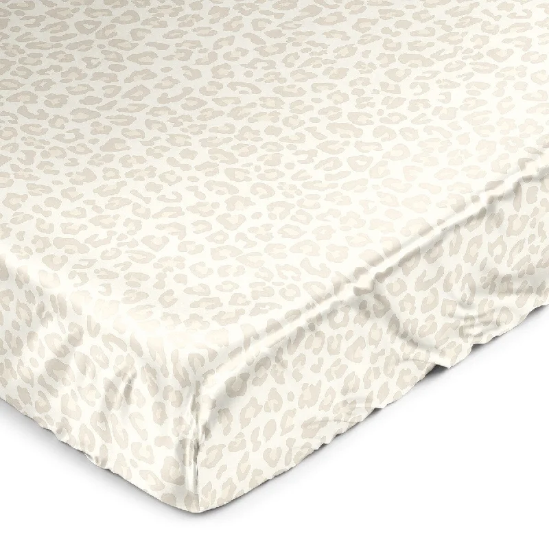 Sweet Jojo Designs Shabby Chic Animal Print Girl Satin Fitted Crib Sheet Ivory Beige Leopard Cheetah Pattern Gold Tan Off White