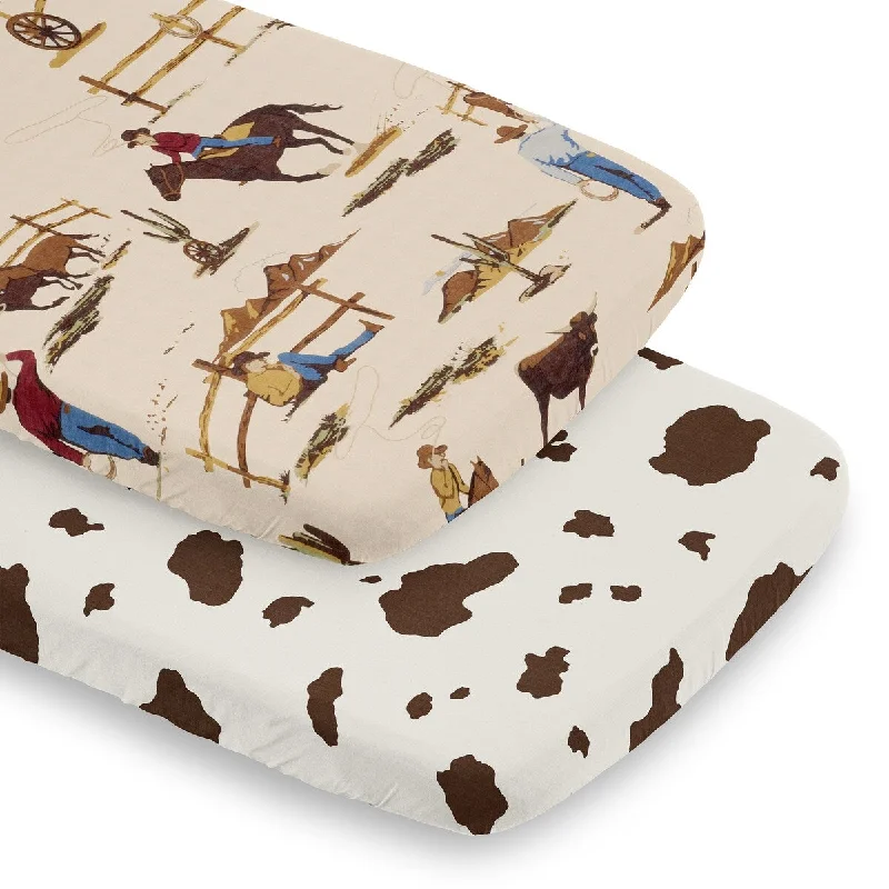 Sweet Jojo Designs Tan Brown Western Cowboy Boy 2 Pack Baby Bassinet Fitted Sheets Off White Cow Print Animal Wild West Horse