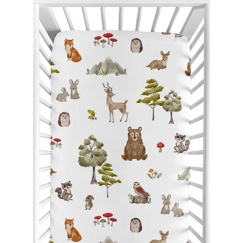 Sweet Jojo Designs Woodland Forest Animals Boy Girl Gender Neutral Unisex Fitted Crib Sheet Friends Brown Bear Deer Watercolor