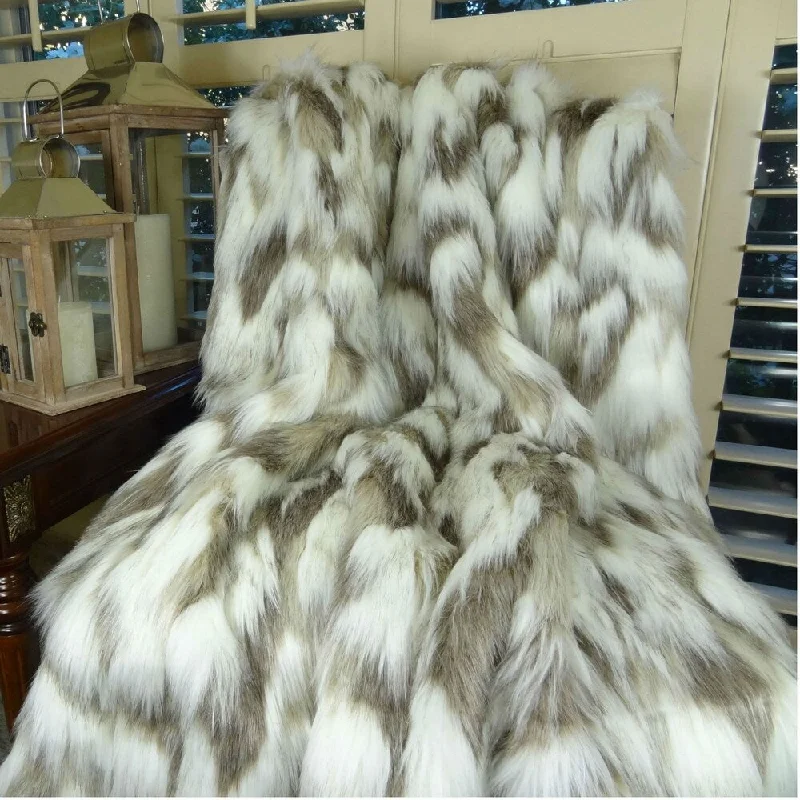 Thomas Collection Handmade Ivory Beige Faux Fox Throw Blanket