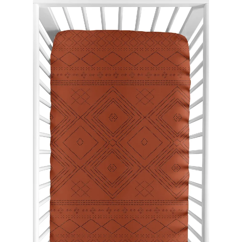 Tribal Boho Dot Boy Girl Fitted Crib Sheet - Rust Orange Black Woodland Bohemian Southwest Geometric Arrow Gender Neutral Aztec