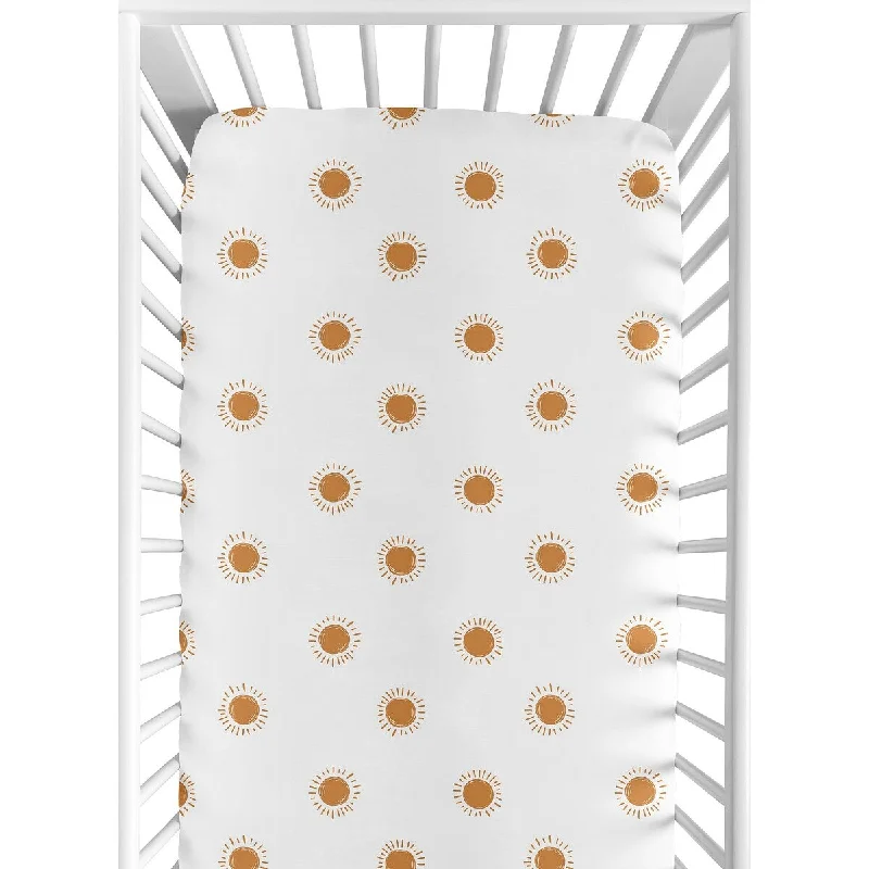 White Orange Boho Sun Boy Girl Fitted Crib Sheet - Pumpkin Bohemian Celestial Sky Gender Neutral Desert Sunshine Outdoors Nature