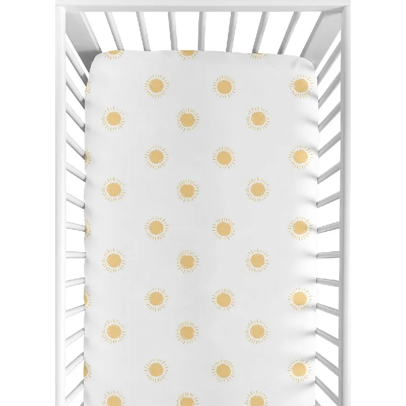 White Yellow Boho Sun Boy Girl Fitted Crib Sheet Mustard Bohemian Celestial Sky Desert Sunshine Outdoors Nature Gender Neutral