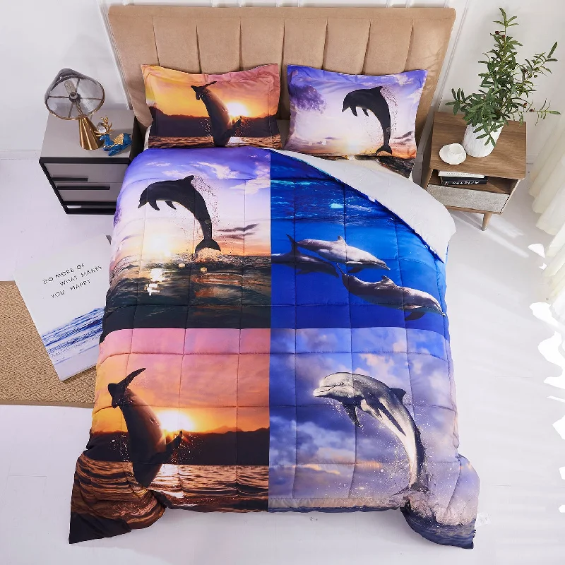 3D Reactive Print Sea Dolphin All Season Comforter Set Twin Queen Size-S1