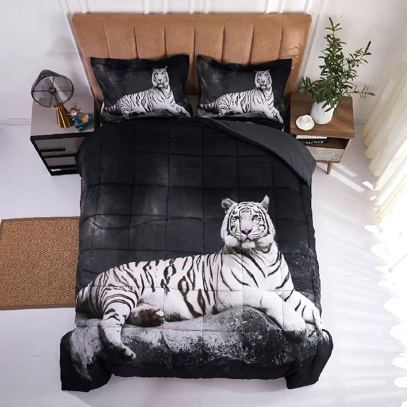 3D Reactive Print White Tiger All Season Comforter Set Twin - S14