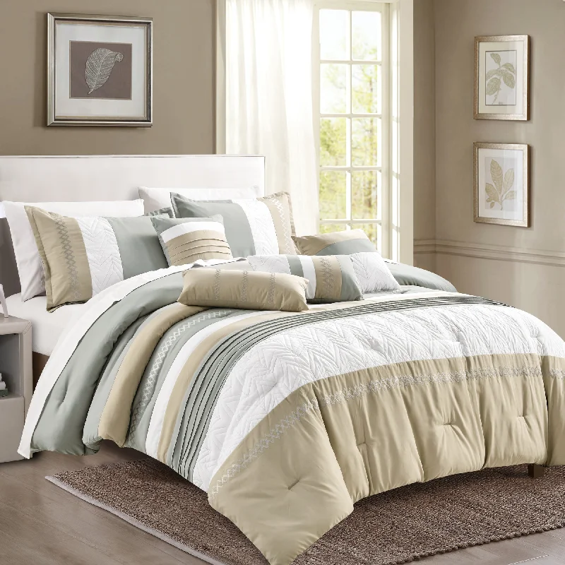 7 Piece Quilted Patchwork Bed in a Bag Queen King Comforter Set