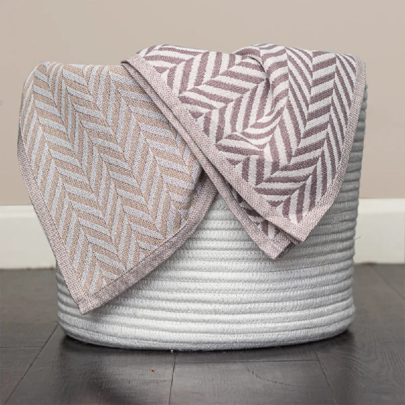 Organic Cotton Throw Blanket - Herringbone Taupe