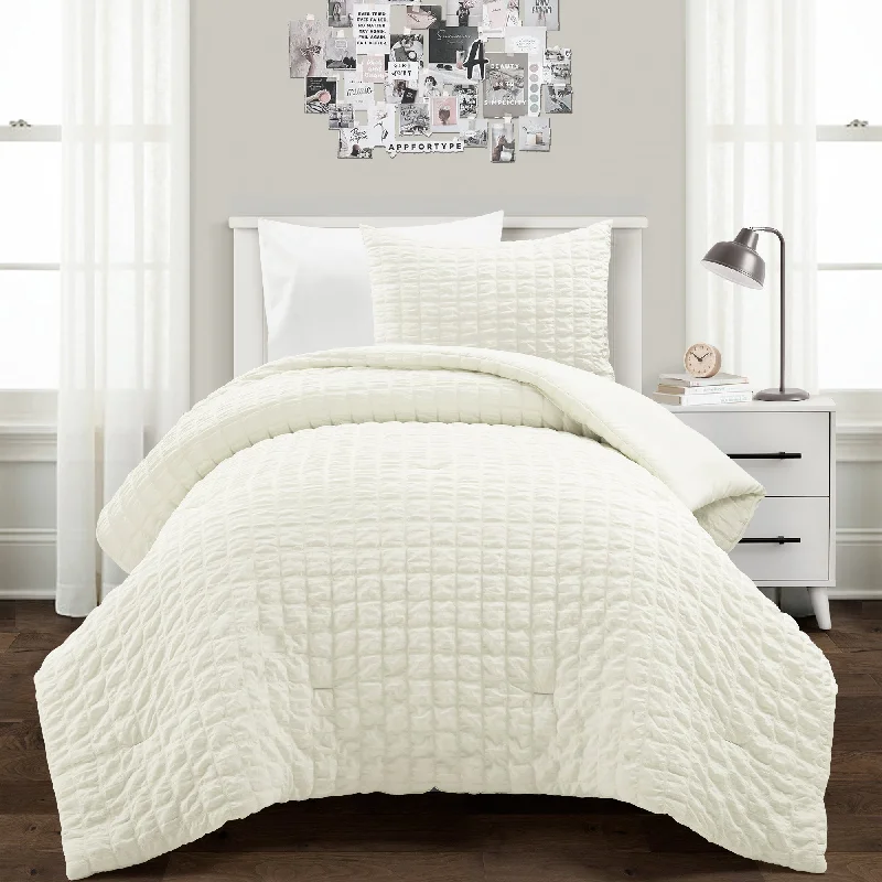 Crinkle Textured Dobby Comforter Ivory 2Pc Set Twin-Xl