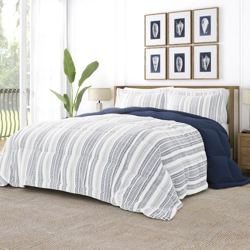 Farmhouse Dreams Navy Reversible Pattern Comforter Set Down-Alternative Ultra Soft Microfiber Bedding