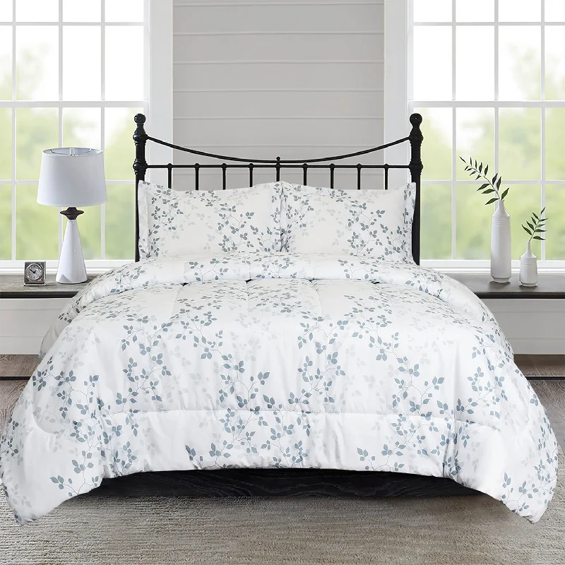 HIG 3 Pieces Botanical Printed Comforter Set with Tree Branches and Leaves, King