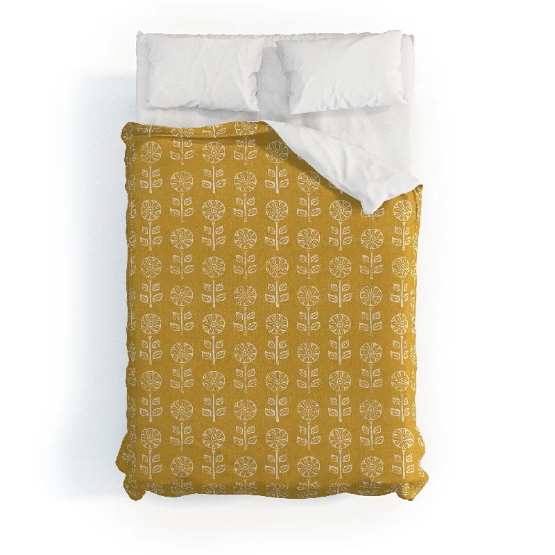 Little Arrow Design Co Block Print Floral Mustard Polyester Duvet