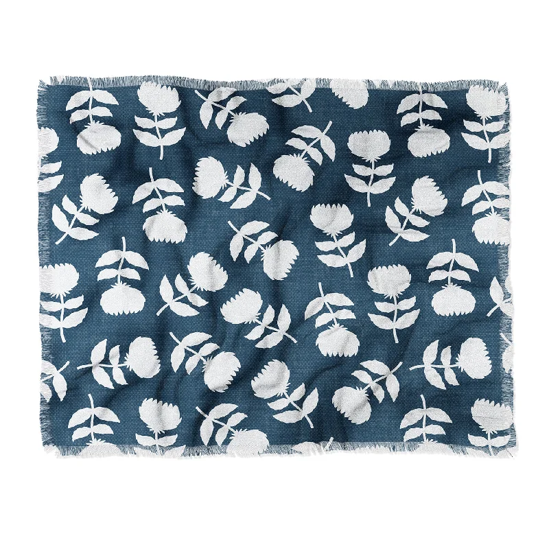 Little Arrow Design Co Vintage Floral Dark Blue Throw Blanket