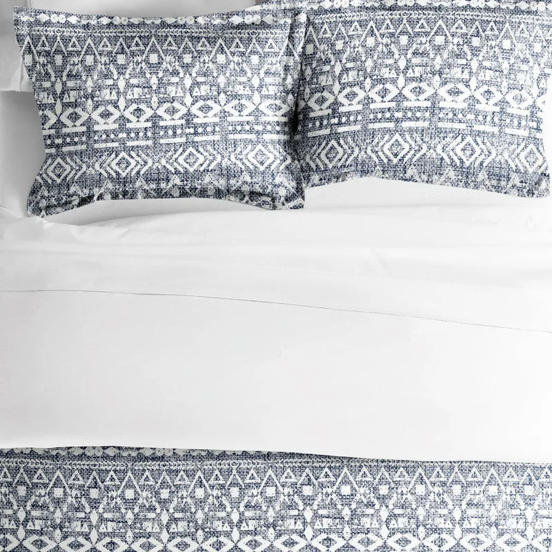 Modern Rustic Navy Reversible Pattern Duvet Cover Set Ultra Soft Microfiber Bedding, King/Cal-King