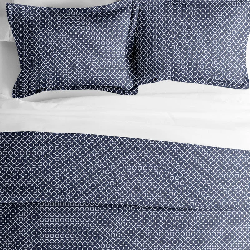 Quatrefoil Navy Pattern Duvet Cover Set Ultra Soft Microfiber Bedding