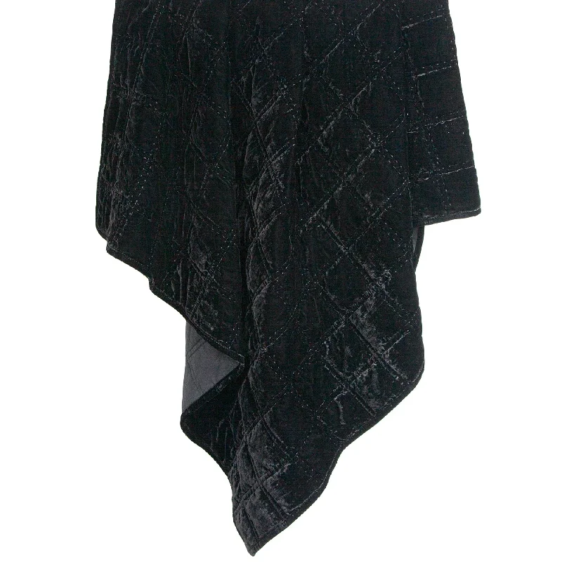 Stella Black Faux Silk Velvet Double Box Stitch Throw