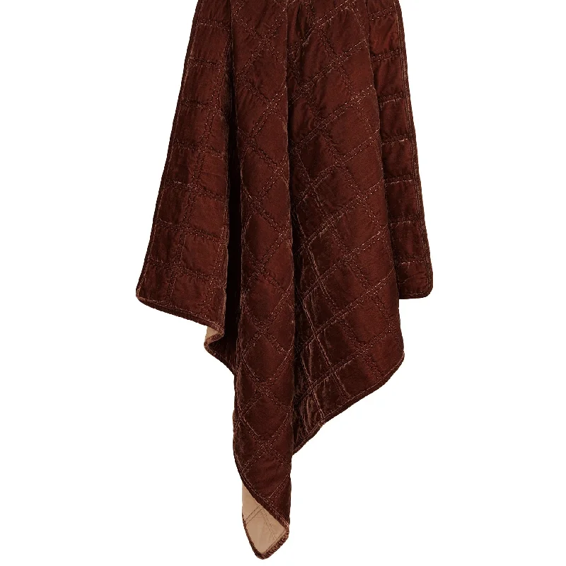 Stella Copper Brown Faux Silk Velvet Double Box Stitch Throw