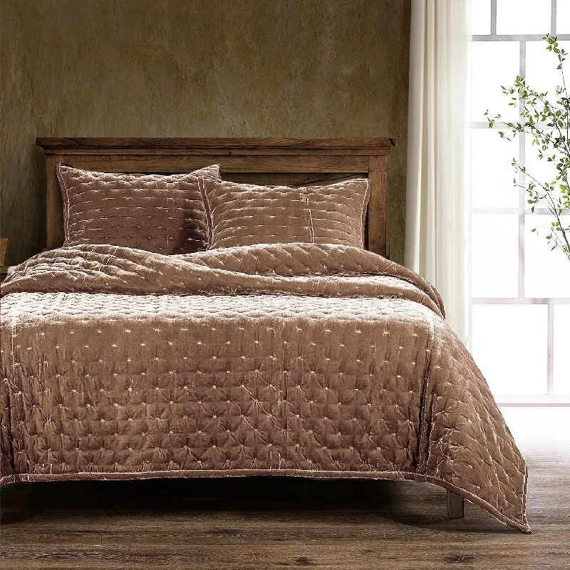 Stella Dusty Rose Faux Silk Velvet Quilt Set