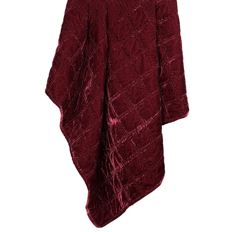 Stella Garnet Red Faux Silk Velvet Double Box Stitch Throw