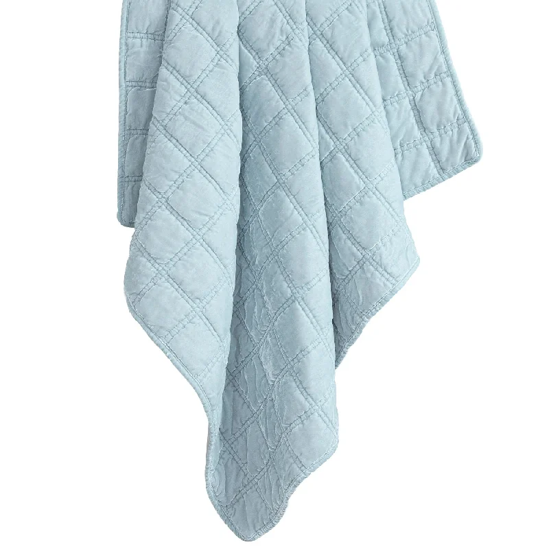 Stella Icy Blue Faux Silk Velvet Double Box Stitch Throw