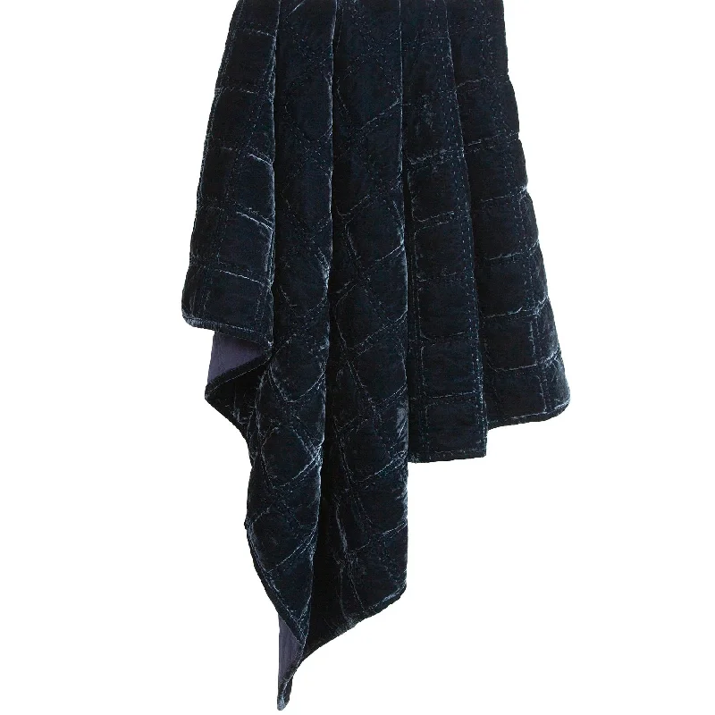 Stella Midnight Blue Faux Silk Velvet Double Box Stitch Throw