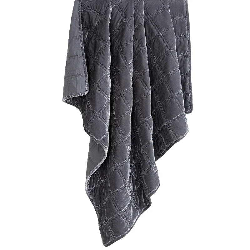 Stella Slate Faux Silk Velvet Double Box Stitch Throw