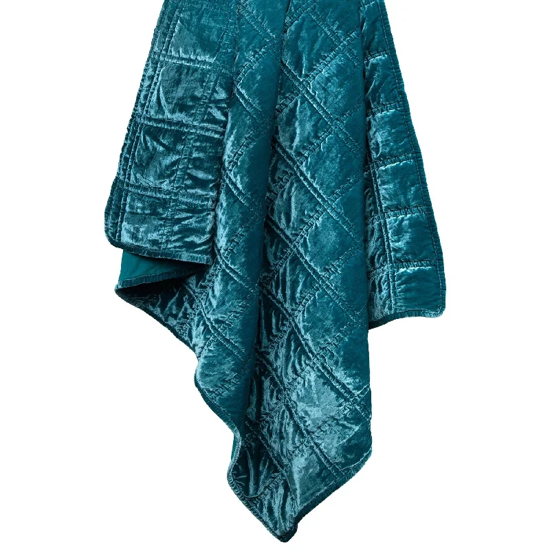 Stella Teal Faux Silk Velvet Double Box Stitch Throw