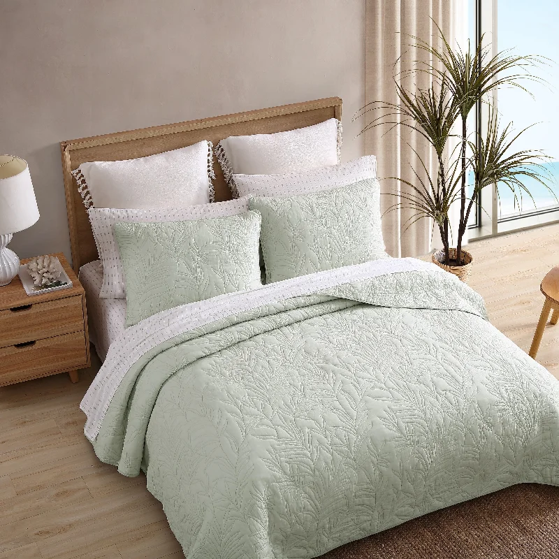 Tommy Bahama Solid Costa Sera Stitch Green Cotton Quilt or Coordinating Shams